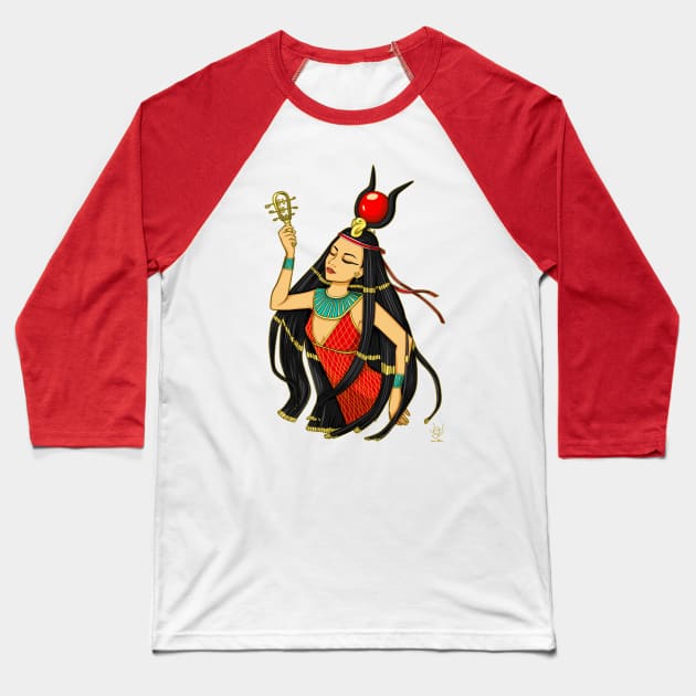 Hathor Goddess Baseball T-Shirt by BastetLand